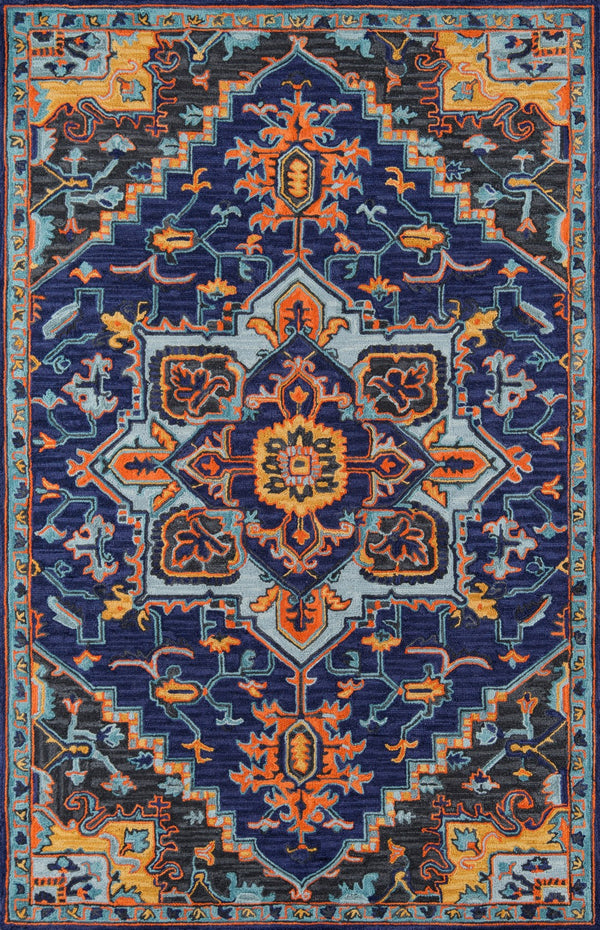 Momeni Ibiza IBI-2 Hand Tufted Traditional Medallion Indoor Area Rug Navy 8' x 10' IBIZAIBI-2NVY80A0