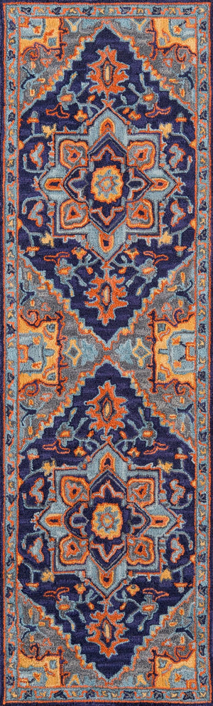 Momeni Ibiza IBI-2 Hand Tufted Traditional Medallion Indoor Area Rug Navy 8' x 10' IBIZAIBI-2NVY80A0