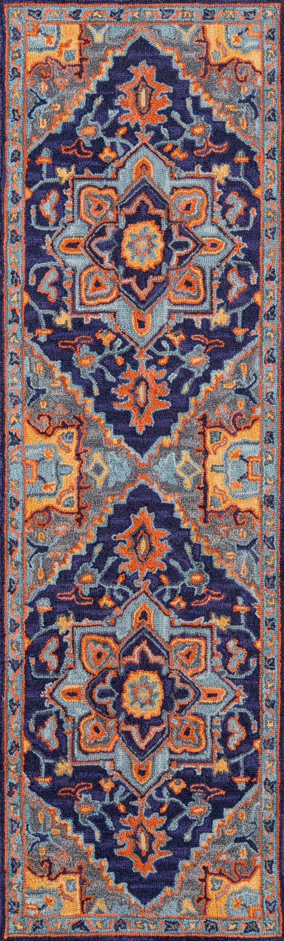 Momeni Ibiza IBI-2 Hand Tufted Traditional Medallion Indoor Area Rug Navy 8' x 10' IBIZAIBI-2NVY80A0