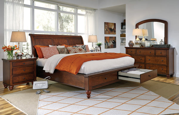 Aspenhome Cambridge Transitional Cal King Sleigh Storage Bed ICB-404-BCH-KD-1/ICB-410L-BCH-1/ICB-407D-BCH-1
