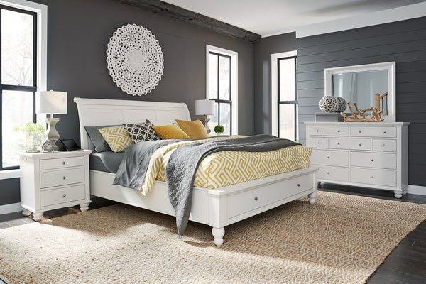 Aspenhome Cambridge Transitional Cal King Sleigh Storage Bed ICB-407D-WHT-1/ICB-404-WHT-KD-1/ICB-410L-WHT-1