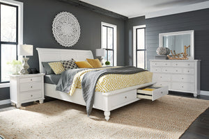 Aspenhome Cambridge Transitional Cal King Sleigh Storage Bed ICB-407D-WHT-1/ICB-404-WHT-KD-1/ICB-410L-WHT-1