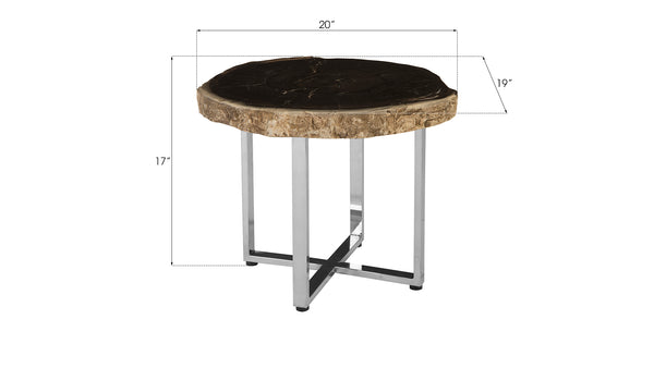 Petrified Wood Coffee Table, SS Legs, Assorted