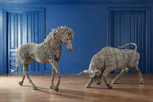 Horse Pipe Sculpture, Walking, Stainless Steel