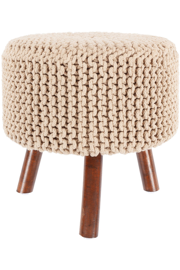 Chandra Rugs Ida 100% Cotton Handmade Contemporary Stool Beige 1'6 x 1'6 x 1'6