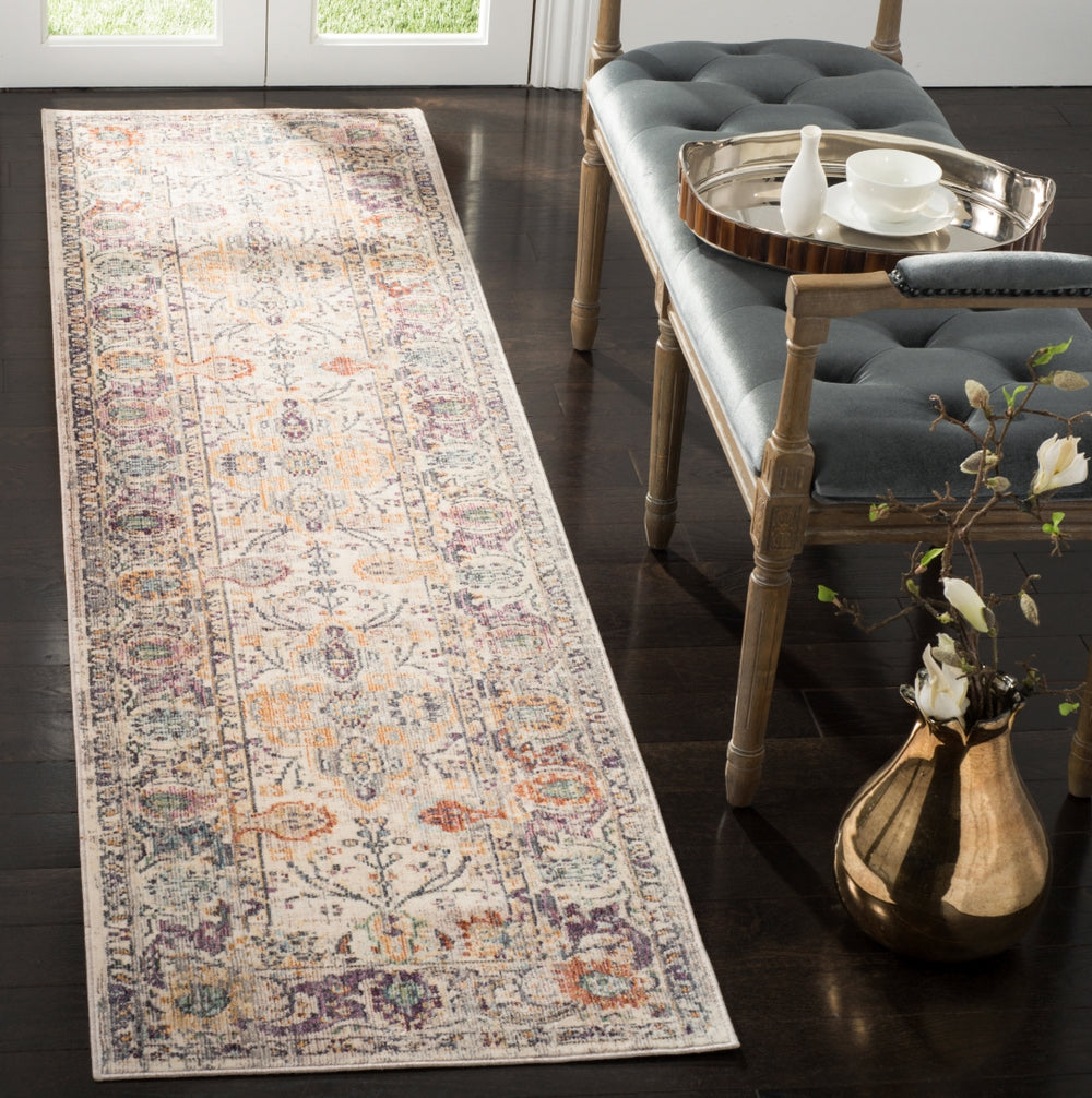 Illusion 704 Power Loomed Viscose Pile Rug in Cream, Purple 9ft x 12ft