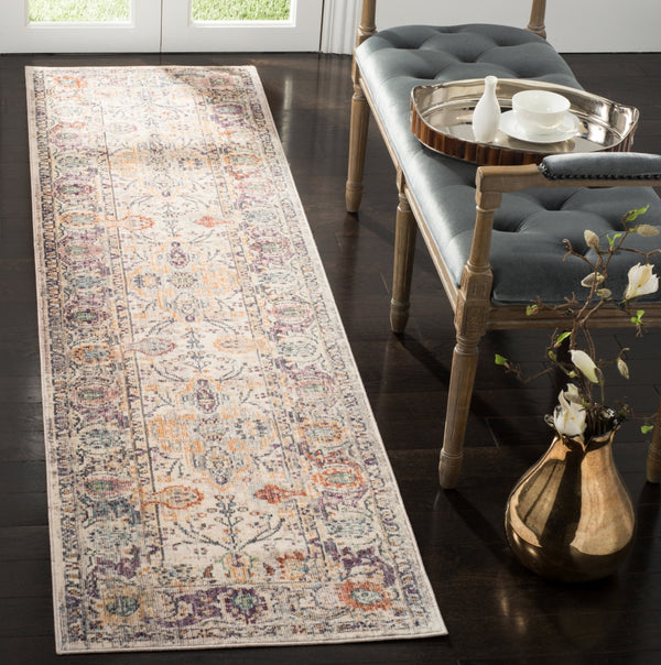 Illusion 704 Power Loomed Viscose Pile Rug in Cream, Purple 9ft x 12ft