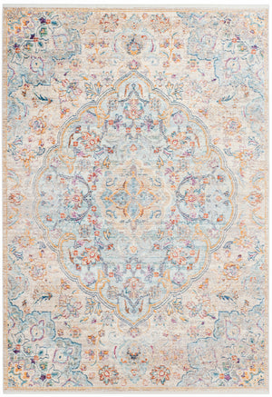 Illusion 711 Power Loomed Viscose Pile Rug in Light Blue, Cream 8ft x 10ft