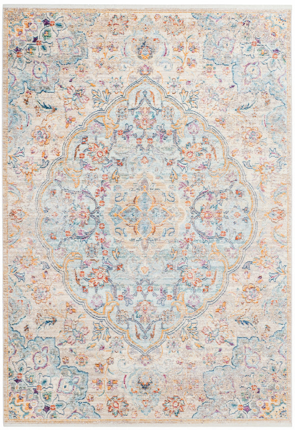 Illusion 711 Power Loomed Viscose Pile Rug in Light Blue, Cream 8ft x 10ft