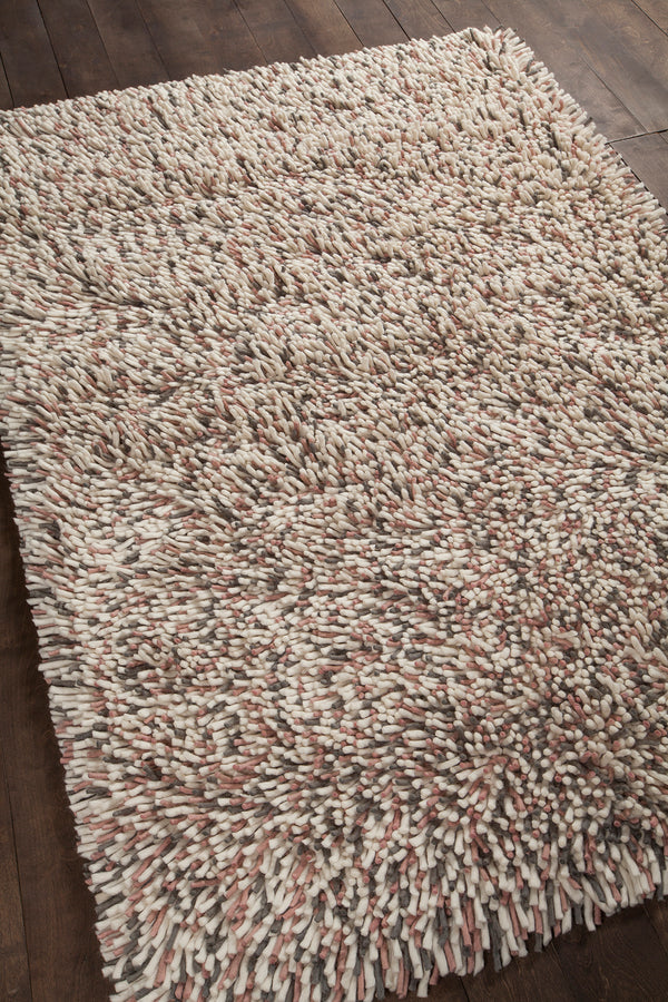 Chandra Rugs Imogen 100% Wool Hand Woven Contemporary Shag Rug Pink/White/Grey 9' x 13'