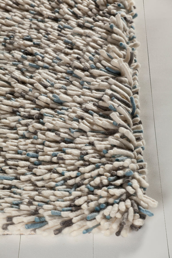 Chandra Rugs Imogen 100% Wool Hand Woven Contemporary Shag Rug Blue/White/Grey 9' x 13'