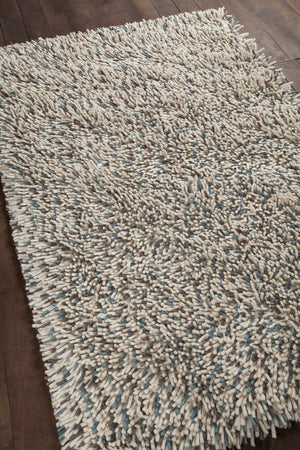Chandra Rugs Imogen 100% Wool Hand Woven Contemporary Shag Rug Blue/White/Grey 9' x 13'
