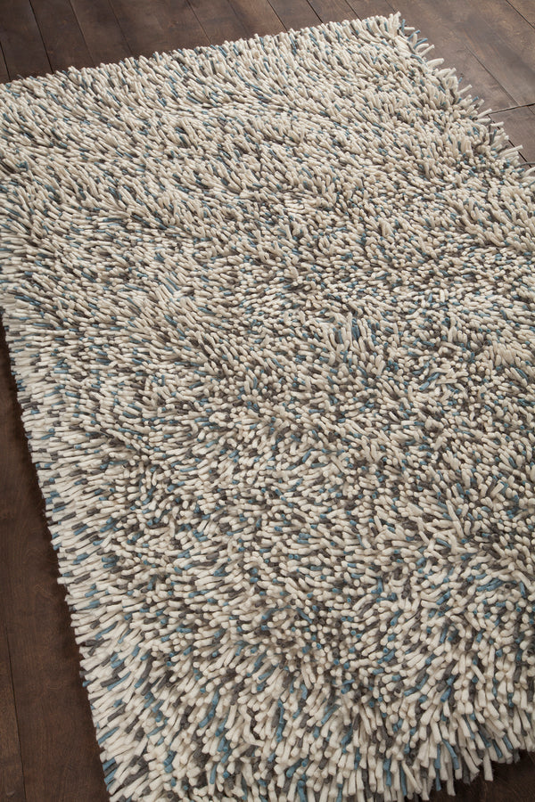 Chandra Rugs Imogen 100% Wool Hand Woven Contemporary Shag Rug Blue/White/Grey 9' x 13'