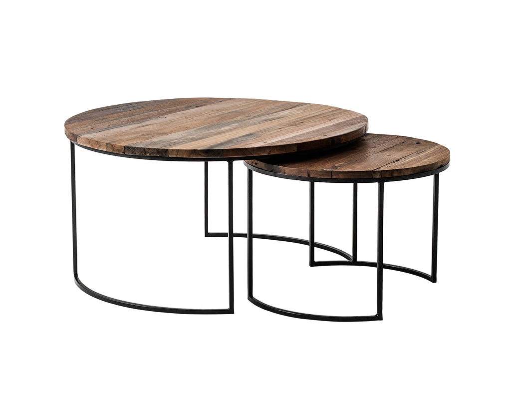 Barca Nesting Coffee Table Set in Recycled Boat Wood & Iron with Natural Boat Wood Finish