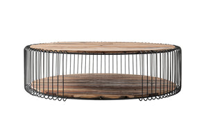 Barca Round Coffee Table 130cm in Recycled Boat Wood & Iron with Natural Boat Wood Finish