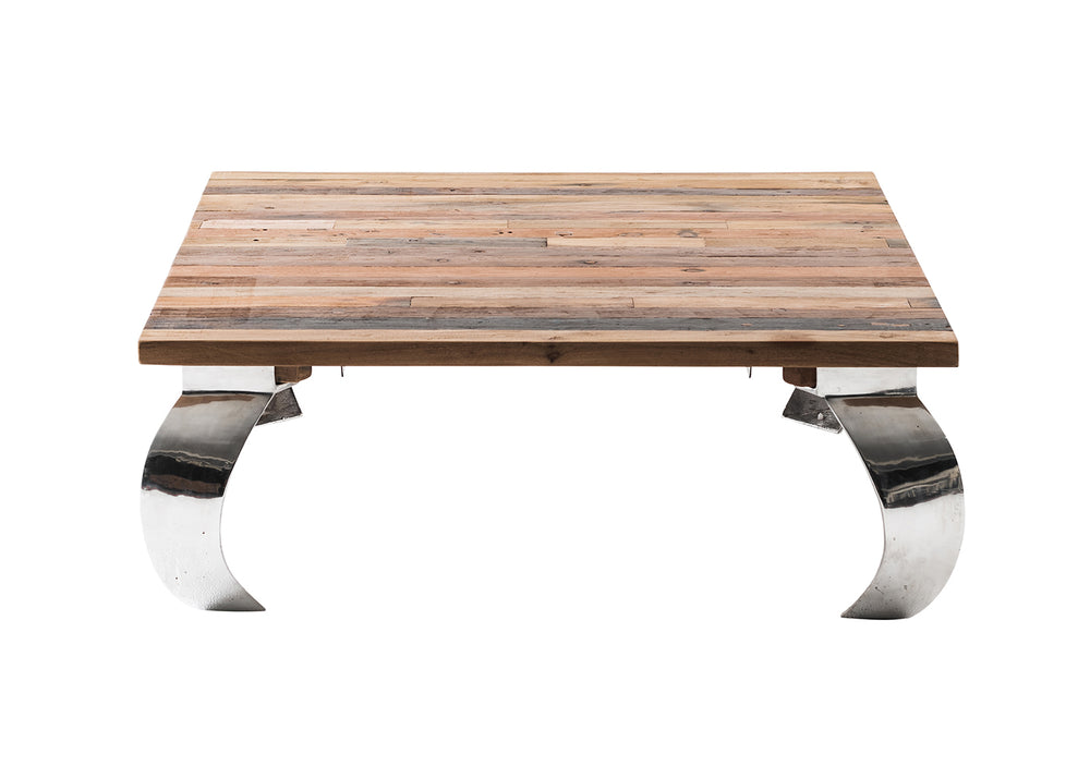 Barca Square Coffee Table in Recycled Boat Wood & Aluminium Casting with Natural Boat Wood Finish