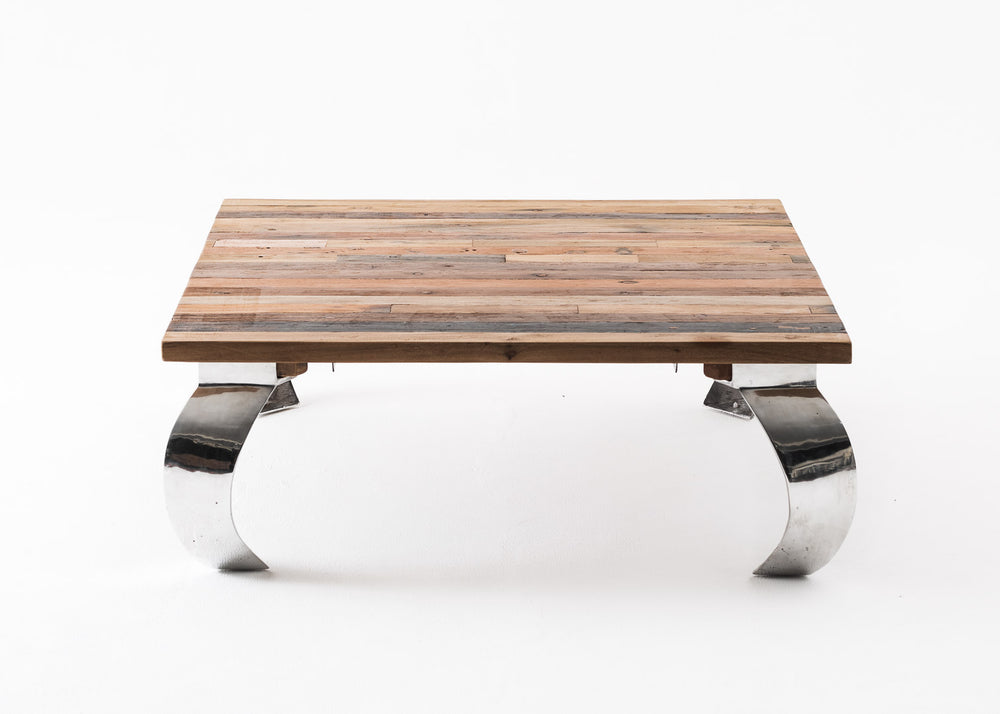 Barca Square Coffee Table in Recycled Boat Wood & Aluminium Casting with Natural Boat Wood Finish