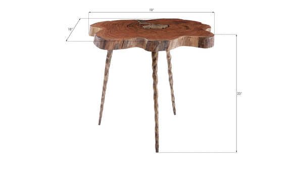 Molten Side Table, LG, Poured Brass In Wood