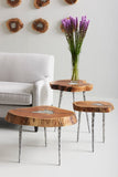 Molten Side Table, LG, Poured Aluminum In Wood