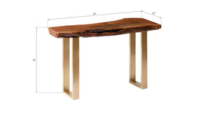 Molten Console Table, Poured Brass in Wood, Brass Legs