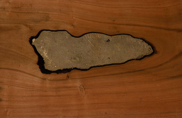 Molten Coffee Table, Poured Brass in Wood, Brass Legs