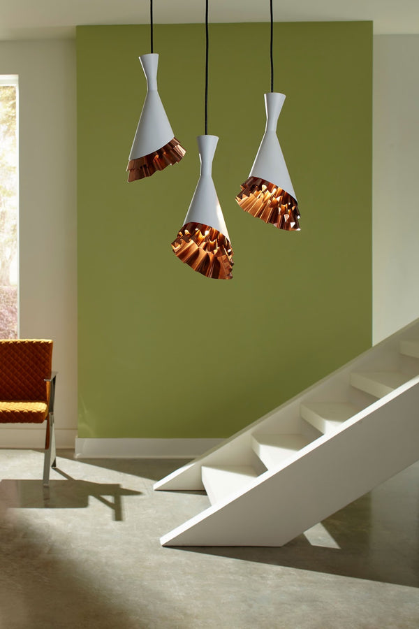 Ruffle Pendant Lamp, White/Copper