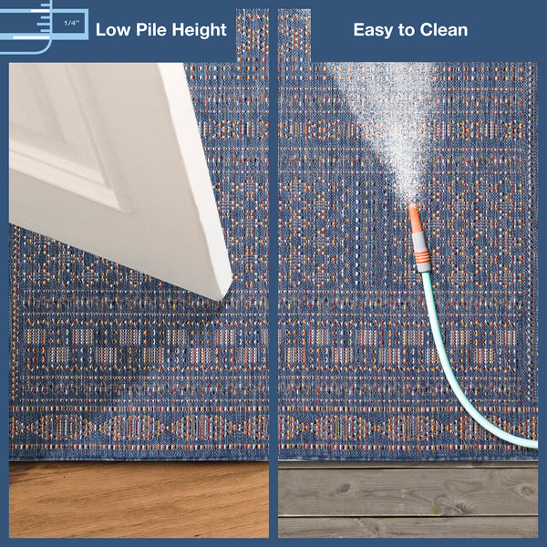 Trans-Ocean Liora Manne Avena Panel Stripe Casual Indoor/Outdoor Power Loomed 91% Polypropylene/9% Polyester Rug Denim 7'10" x 9'10"