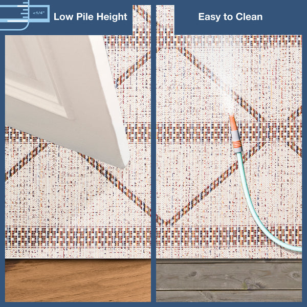 Trans-Ocean Liora Manne Avena Diamond Stripe Casual Indoor/Outdoor Power Loomed 91% Polypropylene/9% Polyester Rug Ivory 7'10" x 9'10"