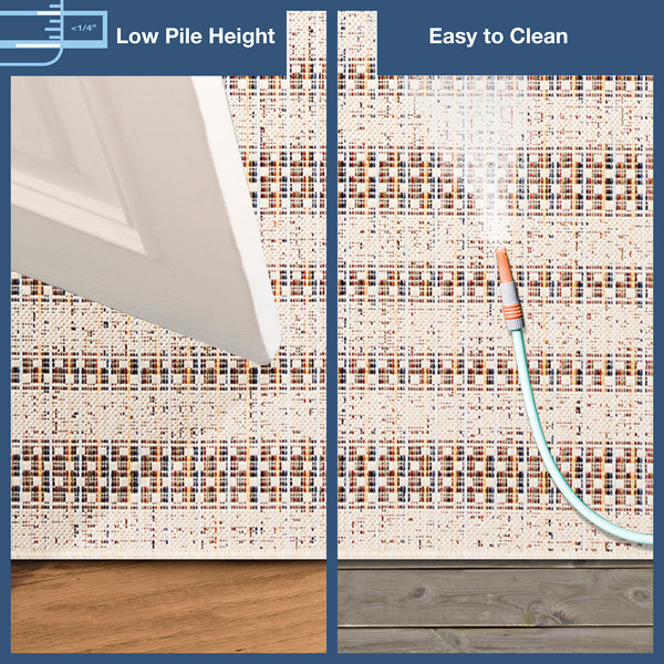 Trans-Ocean Liora Manne Avena Mosaic Stripe Casual Indoor/Outdoor Power Loomed 91% Polypropylene/9% Polyester Rug Ivory 7'10" x 9'10"