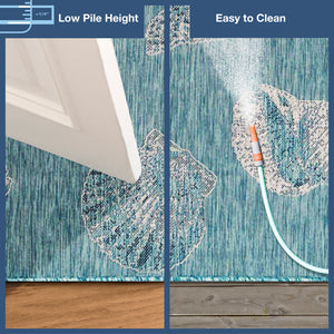 Trans-Ocean Liora Manne Carmel Shells Casual Indoor/Outdoor Power Loomed 87% Polypropylene/13% Polyester Rug Aqua 7'10" x 9'10"