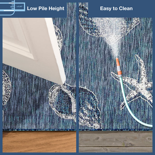 Trans-Ocean Liora Manne Carmel Shells Casual Indoor/Outdoor Power Loomed 87% Polypropylene/13% Polyester Rug Navy 7'10" x 9'10"