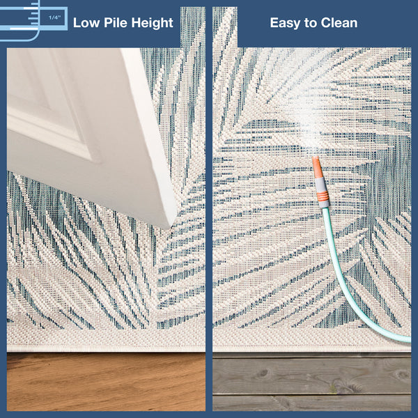 Trans-Ocean Liora Manne Carmel Fronds Casual Indoor/Outdoor Power Loomed 87% Polypropylene/13% Polyester Rug Aqua 7'10" x 9'10"