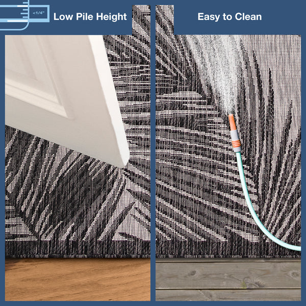 Trans-Ocean Liora Manne Carmel Fronds Casual Indoor/Outdoor Power Loomed 87% Polypropylene/13% Polyester Rug Black 7'10" x 9'10"