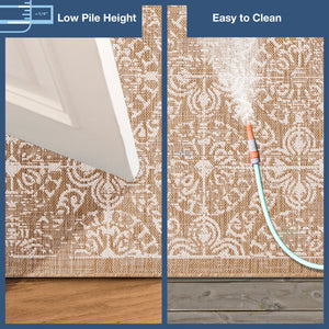 Trans-Ocean Liora Manne Carmel Antique Tile Casual Indoor/Outdoor Power Loomed 87% Polypropylene/13% Polyester Rug Sand 7'10" x 9'10"