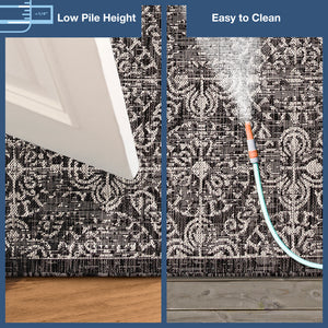 Trans-Ocean Liora Manne Carmel Antique Tile Casual Indoor/Outdoor Power Loomed 87% Polypropylene/13% Polyester Rug Black 7'10" x 9'10"