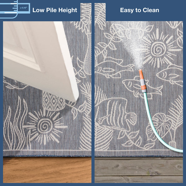 Trans-Ocean Liora Manne Carmel Collage Casual Indoor/Outdoor Power Loomed 87% Polypropylene/13% Polyester Rug Navy 7'10" x 9'10"