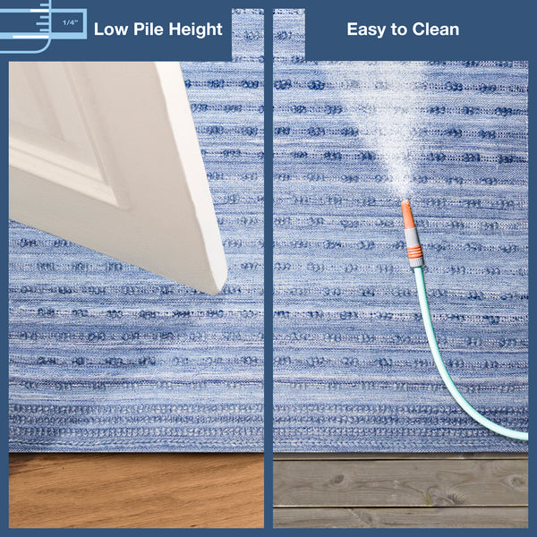 Trans-Ocean Liora Manne Hudson Bubble Stripe Casual Indoor/Outdoor Hand Woven 100% Solution Dyed Polyester Rug Blue 8'3" x 11'6"