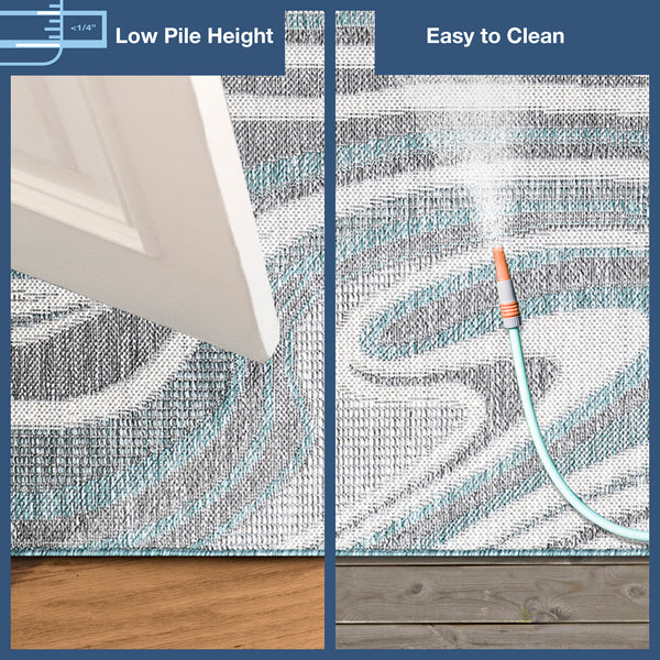 Trans-Ocean Liora Manne Malibu Waves Casual Indoor/Outdoor Power Loomed 88% Polypropylene/12% Polyester Rug Aqua 7'10" x 9'10"