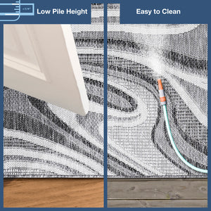 Trans-Ocean Liora Manne Malibu Waves Casual Indoor/Outdoor Power Loomed 88% Polypropylene/12% Polyester Rug Charcoal 7'10" x 9'10"