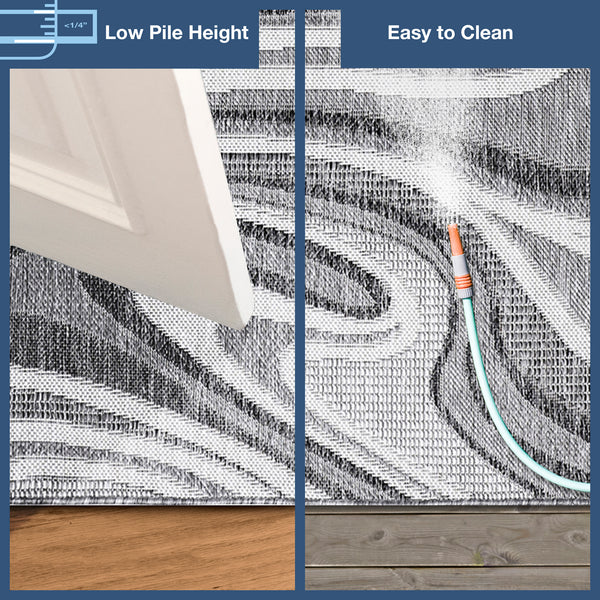 Trans-Ocean Liora Manne Malibu Waves Casual Indoor/Outdoor Power Loomed 88% Polypropylene/12% Polyester Rug Charcoal 7'10" x 9'10"