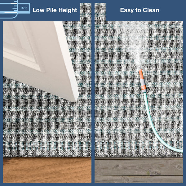 Trans-Ocean Liora Manne Malibu Simple Border Casual Indoor/Outdoor Power Loomed 88% Polypropylene/12% Polyester Rug Aqua 7'10" x 9'10"