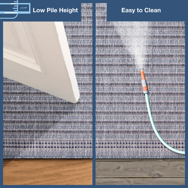 Trans-Ocean Liora Manne Malibu Simple Border Casual Indoor/Outdoor Power Loomed 88% Polypropylene/12% Polyester Rug Navy 7'10" x 9'10"