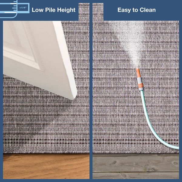 Trans-Ocean Liora Manne Malibu Simple Border Casual Indoor/Outdoor Power Loomed 88% Polypropylene/12% Polyester Rug Charcoal 7'10" x 9'10"