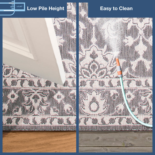 Trans-Ocean Liora Manne Malibu Kashan Casual Indoor/Outdoor Power Loomed 88% Polypropylene/12% Polyester Rug Silver 7'10" x 9'10"