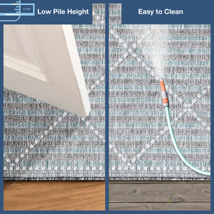 Trans-Ocean Liora Manne Malibu Checker Diamond Casual Indoor/Outdoor Power Loomed 88% Polypropylene/12% Polyester Rug Aqua 7'10" x 9'10"