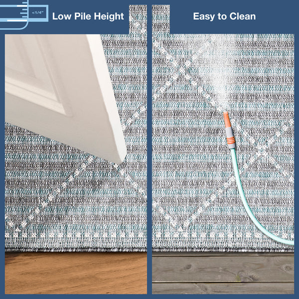 Trans-Ocean Liora Manne Malibu Checker Diamond Casual Indoor/Outdoor Power Loomed 88% Polypropylene/12% Polyester Rug Aqua 7'10" x 9'10"