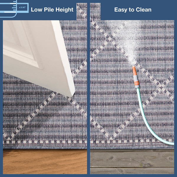 Trans-Ocean Liora Manne Malibu Checker Diamond Casual Indoor/Outdoor Power Loomed 88% Polypropylene/12% Polyester Rug Navy 7'10" x 9'10"