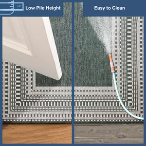 Trans-Ocean Liora Manne Malibu Etched Border Casual Indoor/Outdoor Power Loomed 88% Polypropylene/12% Polyester Rug Green 7'10" x 9'10"