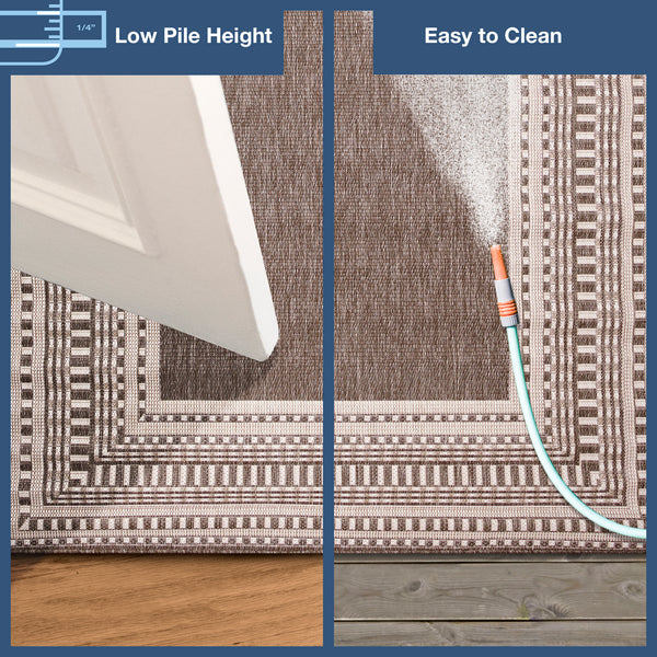 Trans-Ocean Liora Manne Malibu Etched Border Casual Indoor/Outdoor Power Loomed 88% Polypropylene/12% Polyester Rug Neutral 7'10" x 9'10"