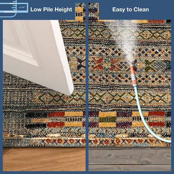 Trans-Ocean Liora Manne Marina Tribal Stripe Casual Indoor/Outdoor Power Loomed 75% Polypropylene/25% Polyester Rug Black 8'10" x 11'9"